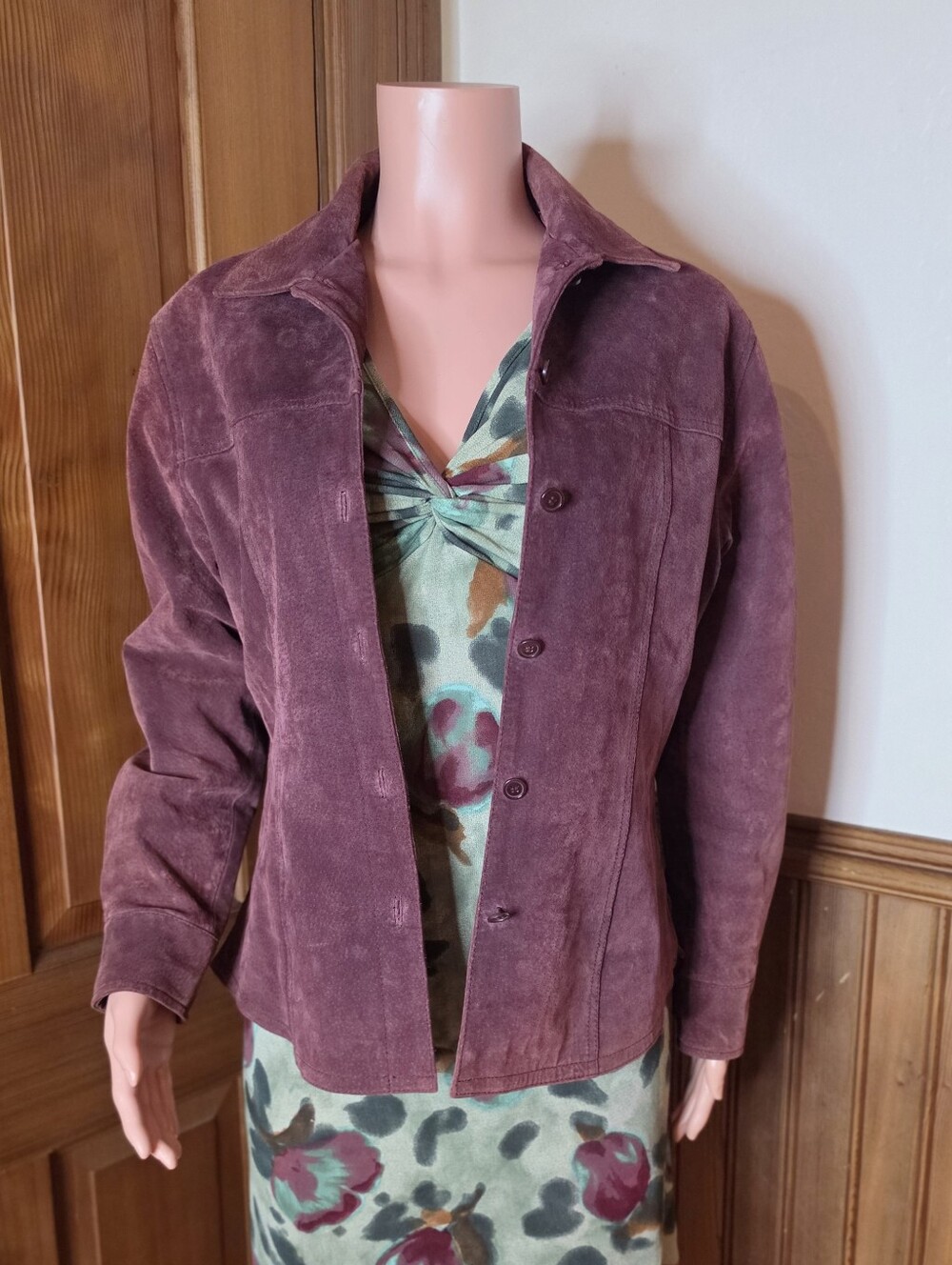 A.M.I. Y2K 90s Plum Suede Leather Jacket Small - Picture 2 of 6